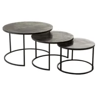 set de 3 tables gigognes ronde nizi en métal noir et aluminium noir/ vert.