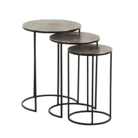 set de 3 tables gigognes ronde nizi en métal noir et aluminium gris.