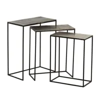 set de 3 tables gigognes rectangulaire nizi en métal noir et aluminium gris.