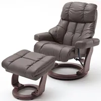 fauteuil relax clairac xl assise en cuir marron pied en bois couleur noyer avec repose pied