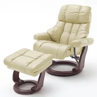 fauteuil relax clairac xl assise en cuir crème pied en bois couleur noyer avec repose pied