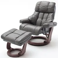 fauteuil relax clairac xl assise en cuir nougat pied en bois couleur noyer avec repose pied