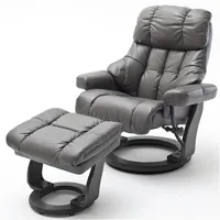 fauteuil relax clairac assise en cuir nougat pied en bois noir avec repose pied