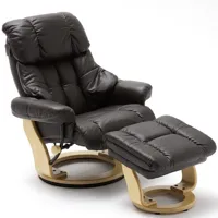 fauteuil relax clairac assise en cuir marron pied en bois naturel avec repose pied