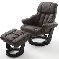 fauteuil relax clairac assise en cuir marron pied en bois noir avec repose pied