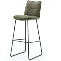 lot de 2 chaises de bar design halsou tissu olive et pieds métal laqué noir