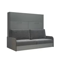 armoire lit escamotable vertigo sofa gris mat accoudoirs + canapé tissu gris 140*200 cm
