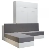 lit escamotable dynamo sofa canapé angle méridienne réversible blanc mat tissu gris 140*200 cm