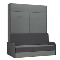 armoire lit escamotable dynamo sofa gris mat canapé accoudoirs tissu gris couchage 160*200