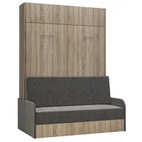 armoire lit escamotable dynamo sofa chêne canapé accoudoirs tissu gris couchage 140*200