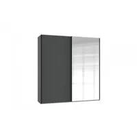 armoire coulissante ronna 1 porte graphite 1 porte miroir poignées noires largeur 180 cm