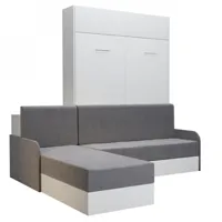 lit escamotable dynamo sofa canapé angle méridienne réversible blanc mat accoudoirs tissu gris 140*200 cm