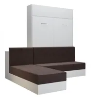 lit escamotable dynamo sofa canapé angle méridienne réversible blanc mat tissu marron 140*200 cm