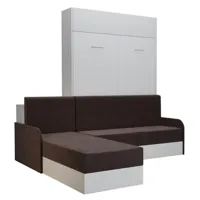lit escamotable dynamo sofa canapé angle méridienne réversible blanc accoudoirs tissu marron 140*200 cm