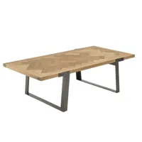 table basse larc plateau chevrons bois de sapin, pieds métal