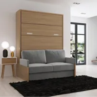 armoire lit escamotable naxos sofa 140*200 cm meriser verona tissu gris
