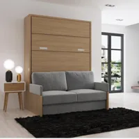 armoire lit escamotable naxos sofa 140*200 cm meriser tissu gris mécanique sedac meral