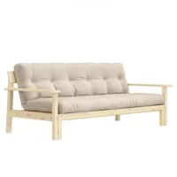 canapé convertible futon unwind pin naturel coloris beige 130 x 190 cm.