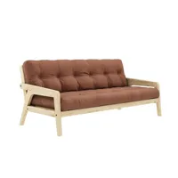canapé convertible futon grab pin naturel coloris brun argile couchage 130 cm.