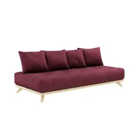 canapé convertible futon senza pin naturel coloris bordeaux couchage 90 cm.