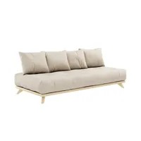 canapé convertible futon senza pin naturel coloris beige couchage 90 cm.