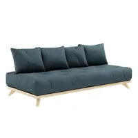 canapé convertible futon senza pin naturel coloris bleu pétrole couchage 90 cm.