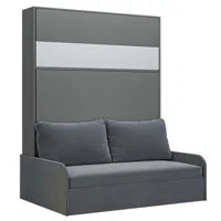 armoire lit escamotable bermudes sofa gris bandeau blanc canapé gris 160*200 cm
