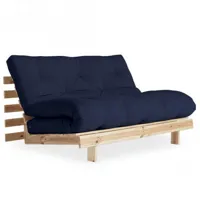canapé convertible futon roots pin naturel tissu bleu marine couchage 160*200 cm