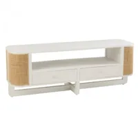 meuble tv rary en bois exotique blanc et rotin naturel