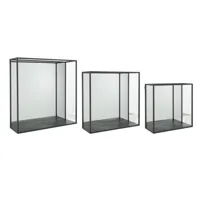 set de 3 étagères murales miroir troka métal noir / verre