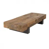 table basse sathim plateau en poutres teck recyclé massif / pieds métal