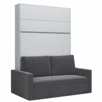 armoire lit escamotable djuke sofa blanc bandeau blanc mat canapé gris 140*200 cm