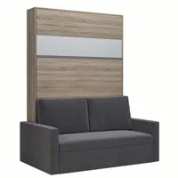 armoire lit escamotable djuke sofa chêne bandeau blanc mat canapé gris 140*200 cm