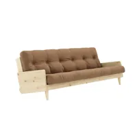 canapé 3 places convertible indie style scandinave futon taupe couchage 130*190 cm.