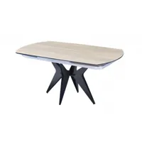 table de repas extensible boomerang 160/228 x  95 cm plateau finition bois pied acier noir