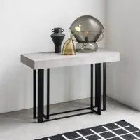 table console extensible 8 couverts cemento 50/176x110x75cm structure métal noir plateau gris béton