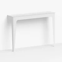 tables console bridge en acier/plateau en verre retro laque en blanc