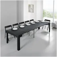 table console extensible ulisse acier pieds inox rallonge aluminium coloris noir carbone