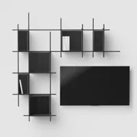 bibliothèque murale réversible libra acier noir + 6 boîtes carrées coloris noir carbone
