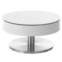 table basse ronde vola 79 cm diamètre-plateau hwp blanc pivotant piétement acier brosse