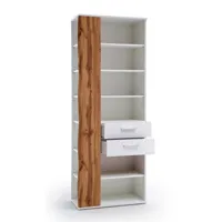 bibliothèque granta 2 tiroirs 13 compartiments ouverts laqué blanc brillant