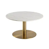 table basse ronde clara plateau marbre blanc piétement acier couleur laiton brossé 80 x 45 cm