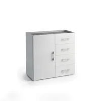 commode moderne fazzio structure blanc étagère ciment 1 porte 4 tiroirs 1 étagère