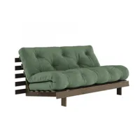 canapé convertible futon roots pin carob brown matelas olive green couchage 160*200 cm