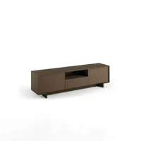 meuble tv frime 2 portes 1 tiroir central cadre bronze façade canneté foncé