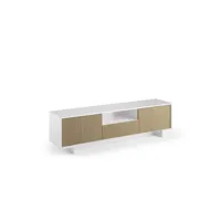 meuble tv frime 2 portes 1 tiroir central cadre blanc façade canneté claire