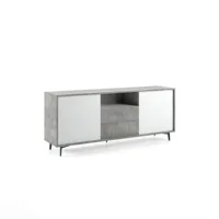 buffet gamma 2 portes 2 tiroirs 1 compartiment pieds métal cadre ciment façade blanc ciment