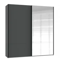 armoire coulissante ronna 1 porte graphite 1 porte miroir poignées noires largeur 135 cm