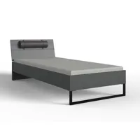 lit jude couchage 90 x 200 cm décor graphite industriel digi-steel-optic tête de lit rembourrée