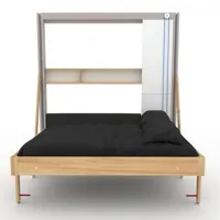 lit escamotable au plafond juno canapé étagère horizontal 160*200 cm pin encadrement cachemire tissu anthracite